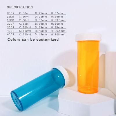 PP Plastic Capsule Pill Bottle Child Resistant Cap Push Down and Turn Vial Pharmacy Container