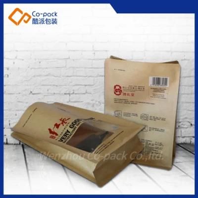 Square Bottom Foldable Kraft Paper Food Packaging Pouch with Window