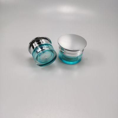 30g 50g Round Blue Acrylic Cream Jar with Mushroom Metallized Silver Lid
