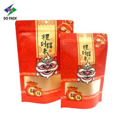 Custom Stand up Kraft Paper Zipper Bags Food Grade Packaging Pouch Gift Bag with Transparent Windows for Tea Packaging