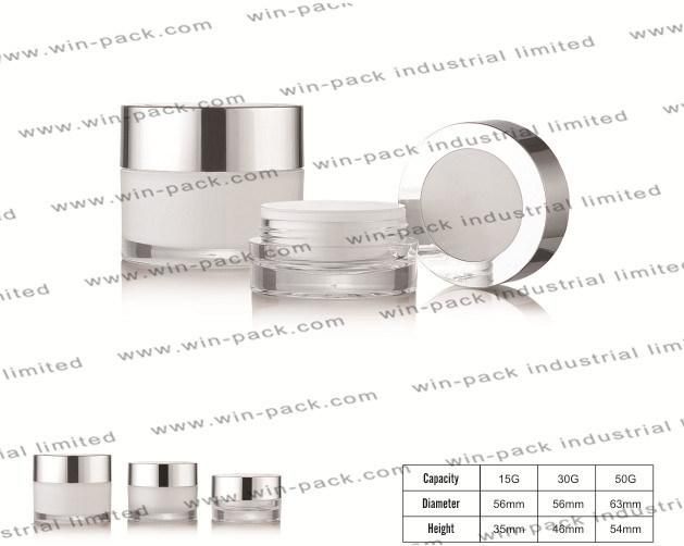 15g 30g 50g Empty Acrylic Cosmetic Packing Cream Jar Wholesale with Shiny Silver Aluminum Cap