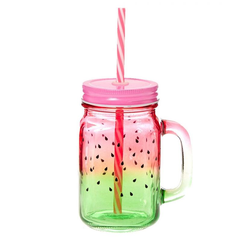 China Factory Wholesale 16oz Beverage Frosted Colours Glass Mason Jar with Handle