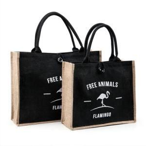 Black Printed Shopping Jute Hand Bags