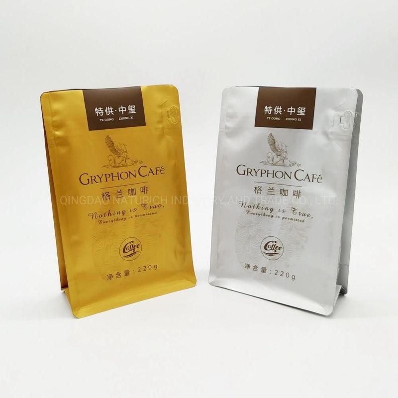 Custom Compostable Coffee PLA Bags with Valve and Easy-Tear Zip Flat Bottom Pouch