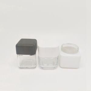 2oz 3oz 4oz Square Shape Clear Glass Jars with Child Resistant Plastic Caps