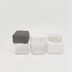 2oz 3oz 4oz Square Shape Clear Glass Jars with Child Resistant Plastic Caps