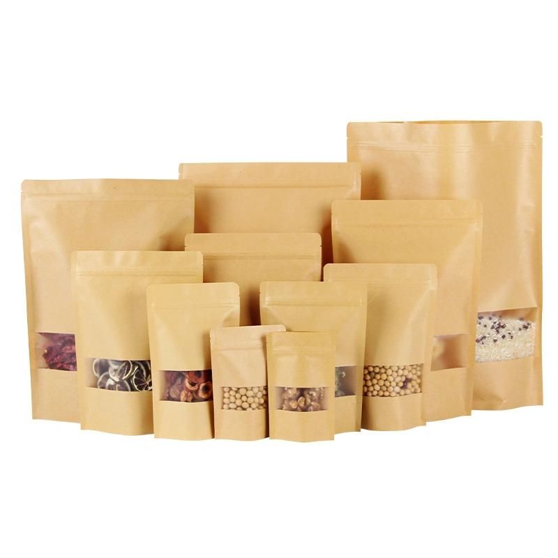 Resealable Stand up Brown Kraft Zipper Paper Pouch with Window