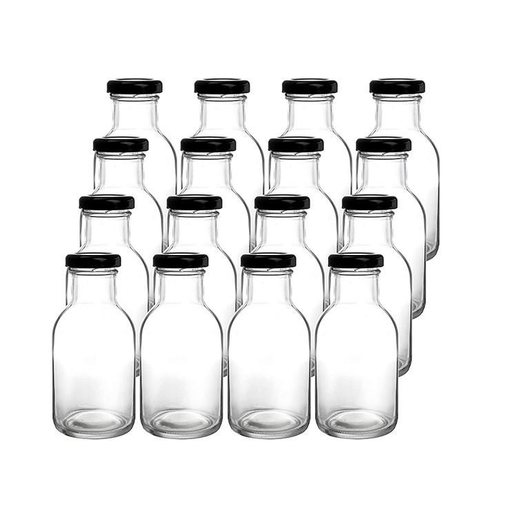 Custom Label 16 Oz 12 Oz 8 Oz Round Glass Stout Juice Bottle with Metal Lid