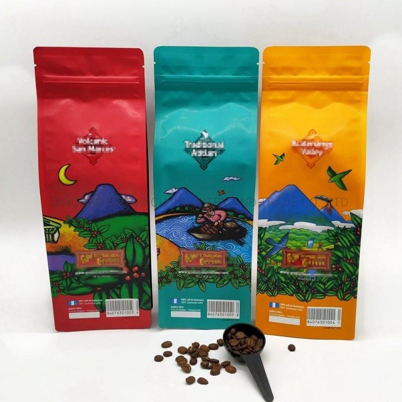 400g Quad Seal Flat Bottom Coffee/Food/Tea/Bread Packaging Bag with Zipper