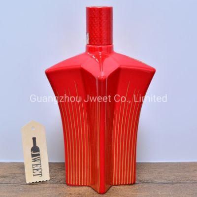 Custom China Red Five-Pointed Star Wine Bottle Porcelain Bottle 500ml