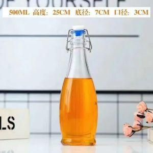 Food Grade 200ml-1000ml Glass Beverage Juice Water Bottle with Clip