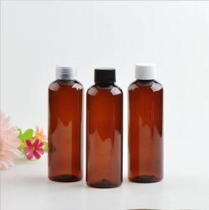 200ml Pet Plastic Round Shoulder Amber Shower Gel Lotion Shampoo Cosmetic Bottle with Screw Cap