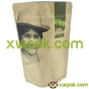 Brown Kraft Paper Stand up Pouch with Valve and Zipper Top Seal