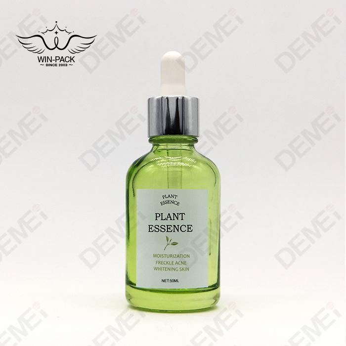 20/50/100/120ml 60g Cosmetic Skin Care Packaging Green Round Shoulder Toner Lotion Glass Dropper Bottle and Cream Jar