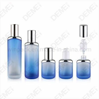 30g 50g Oblate Shape Silver Color Printed Glass Containers with Silver Cap for Cream Care