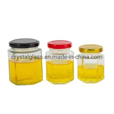 Hexagon Six-Side Honey Glass Bottle Jam Jar with Lid