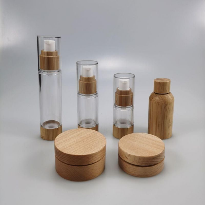 Wholesale Cosmetics Bamboo Packaging Cream Jars and Bottles of Bamboo Wood Essence