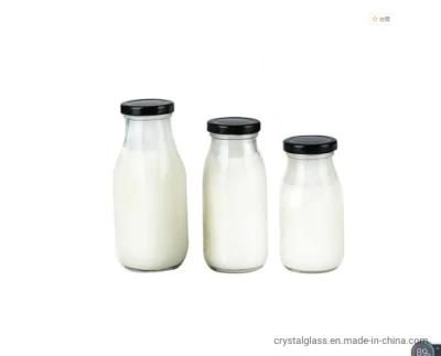 Empty Vintage 200ml 250ml 500ml 1000ml Round Glass Milk Bottle with Caps Wholesale