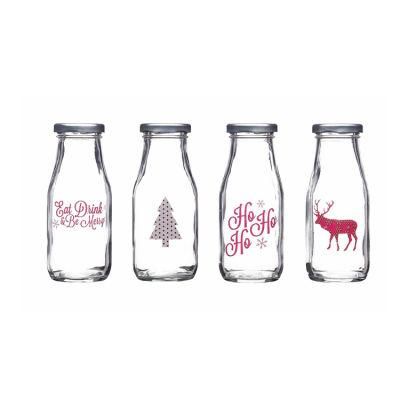 11oz Glass Milk Bottles with Reusable Metal Twist Lids and Straws for Beverage Glassware