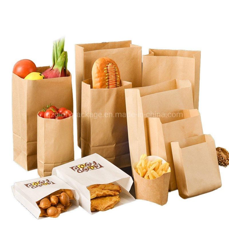 Food Grade Custom Printed Sandwich Hot Dog Packaging Brown or White Kraft Paper Bag