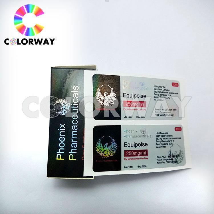 Free Design Gold Silver Hot Foil Embossing UV Steroids 2ml 5ml 30ml 50ml 10ml Hologram Pharmaceutical Medicine Drug Injection Oral Tub Vial bottle Label and Box