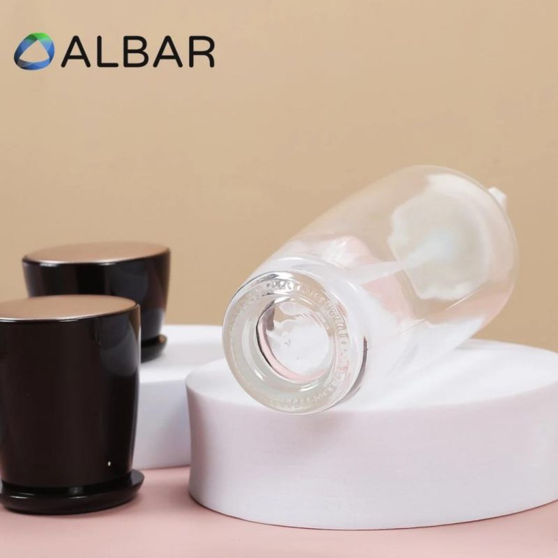 Transparent Round Clear Cosmetics Glass Bottles with Customized Black Caps