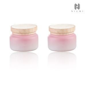 50g Luxury Cosmetic Pink Glass Cream Jar with Wooden Lid and Liner