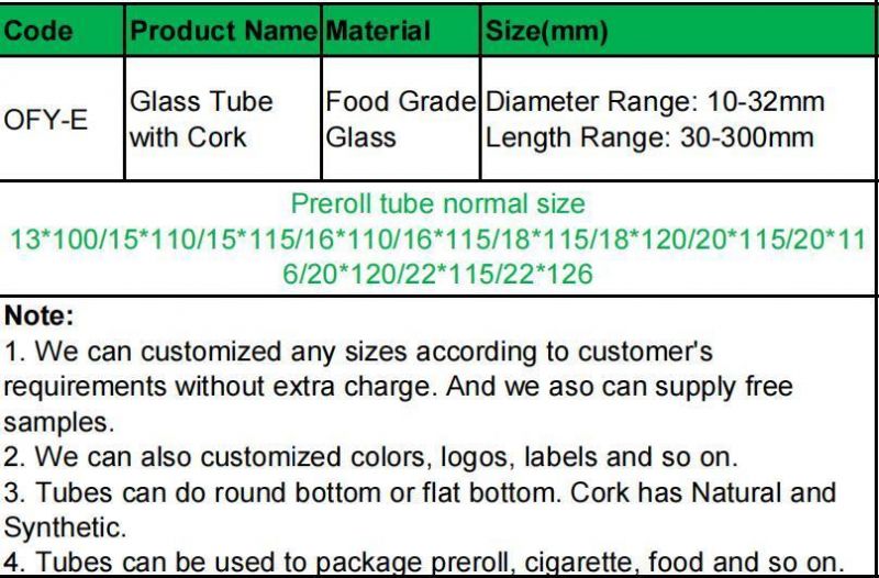 30ml 50ml 60ml 80ml 100ml Glass Test Tubes with Cork Lids