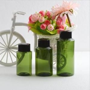 100ml150ml200ml Pet Plastic Sloping Shoulder Green Color Cosmetic Bottle with Double Wall Screw Cap