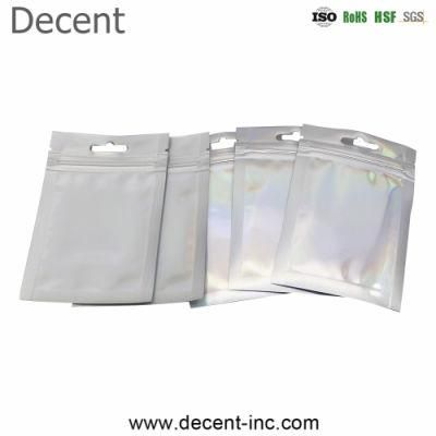 Glossy Holographic Stand up Clear Front Laser Film Plastic Packaging Bag with Zipper