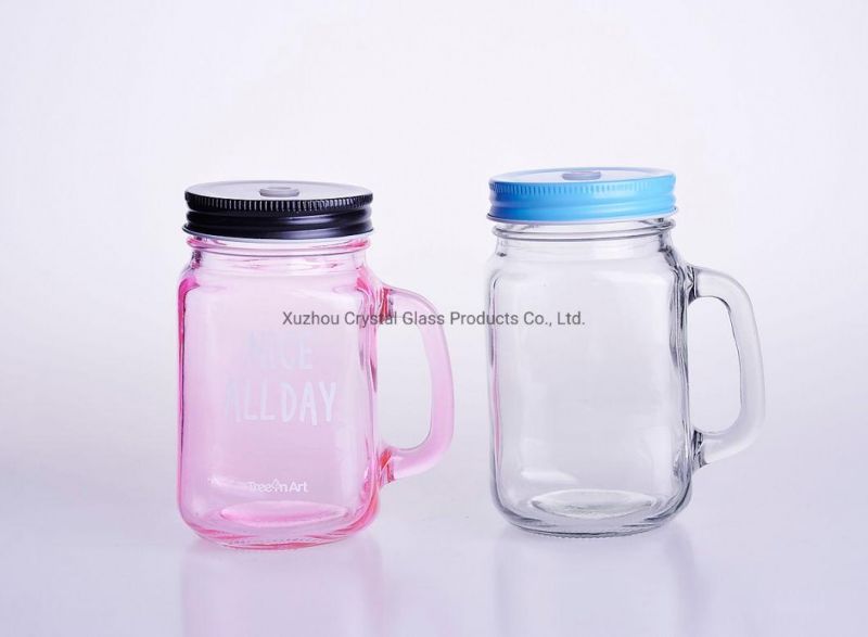 Classic Glass Mason Jar with Handle 16oz Logo Customized for Beverage Beer Ice Juice Drinking Thicken Glass Heat Resistant