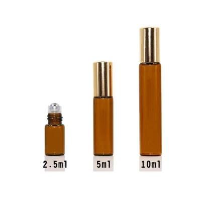 1ml, 2.5 Ml Clear Empty Roll on Bottle with Gold Metal Cap Amber Essential Oil Bottle Glass Vial Roller Bottle