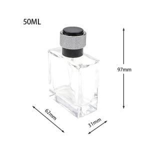 Square Clear Glass Bottle Perfume 50 Ml Glass Crimp Bottle Parfum with Fancy Cap