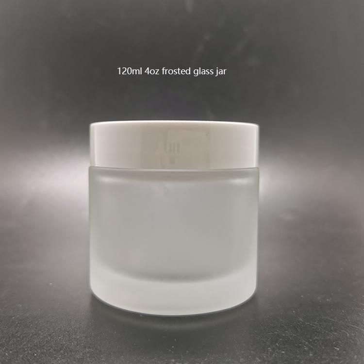 Luxury Round Empty White Frosted Glass Cosmetic Cream Jar 100g 4oz with White Screw Lid