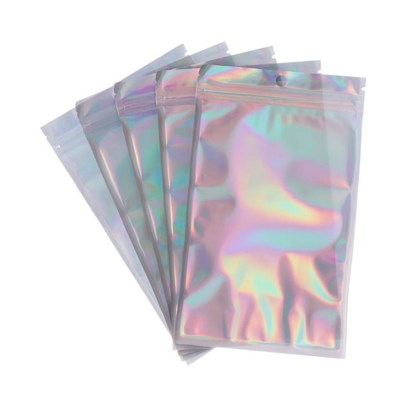 Aluminum Foil Hologram Food Pouch Small Water Proof Zipper Waterproof Reclosable Pouches Self Seal Bag
