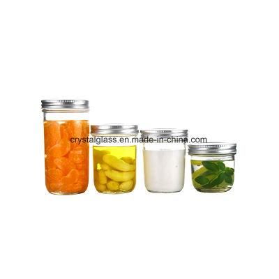4oz 8oz 12oz 16oz Flint Glass Jelly Jam Round Eco Mason Glass Jar with Silver Lid