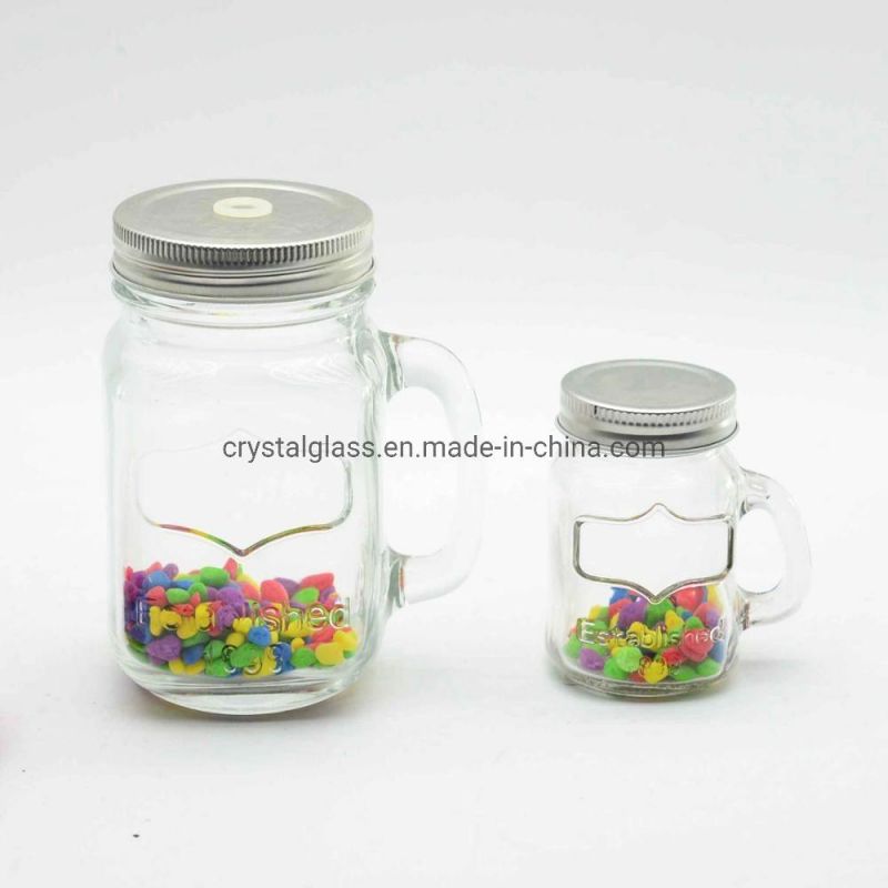 100ml 450ml Squre Hot Sale Empty Clear Glass Mason Jar with Straw Lid Handle for Juice Drinking Wholesale