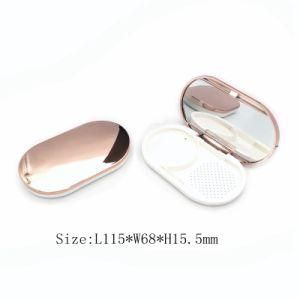 Gold Plastic Elliptical Compact Powder Case Face Foundation Powder Case