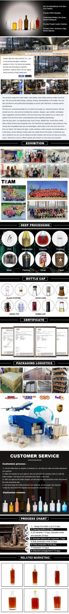 Custom Luxury 500ml 750ml Rum Vodka Whiskey Gin Bottle Spirits Glass Bottle