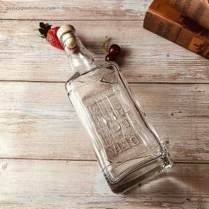 1000ml China Factory Square Custom Whiskey Bottle with Embossed Logo