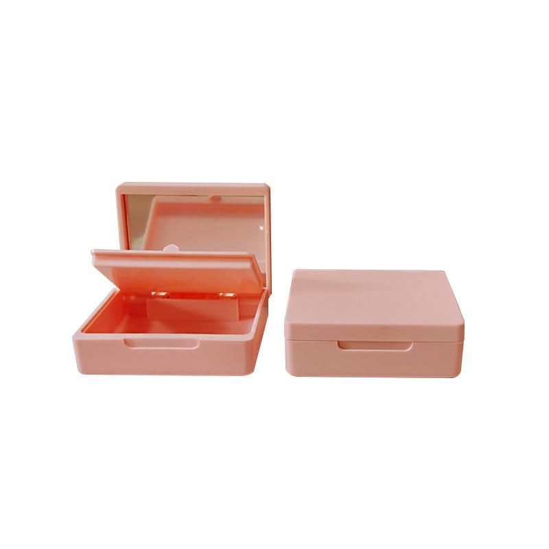 Empty Pink Square Plastic Loose Powder Jar with Mirror Customized Factory Wholesale Makeup Powder Container