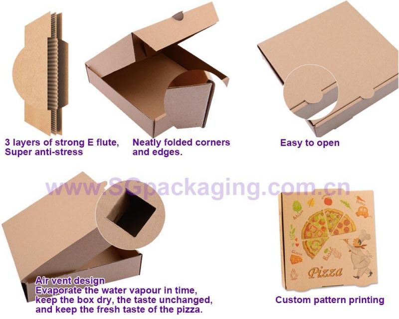 Custom Printed Kraft Paper Pizza Box Carton Rectangular Biodegradable Corrugated Pizza Box