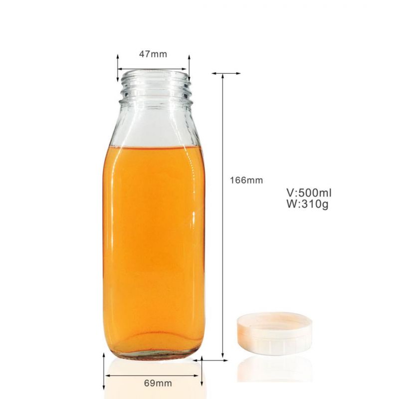 Wholesale Factory Supplier French Square Glass Beverage Juice Milk Bottles 500ml