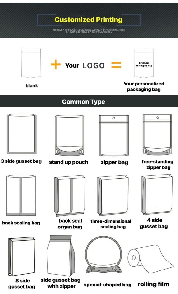 Three Side Seal One Side Clear Mylar Leaf Package Bags with Zipper Clear Front Mylar Bag