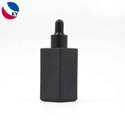 Luxury Square Matte Black Glass 30ml Rectangular Bottles with Dropper in Custom