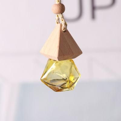 Rhombus Car Hanging Empty Refillable Bottles Auto Perfume Diffuser Bottle Hanging Pendants with Wooden Lid