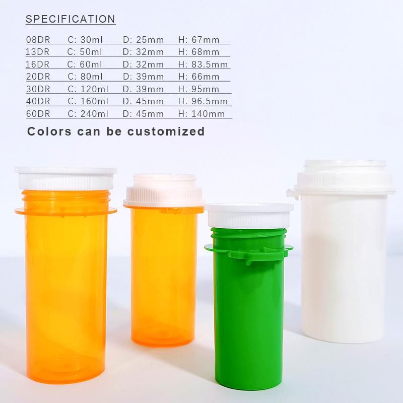 Orange Qube Green White Medicine Pharmacy Packaging PP Plastic Pill Capsule Bottles with Smell Proof Lids