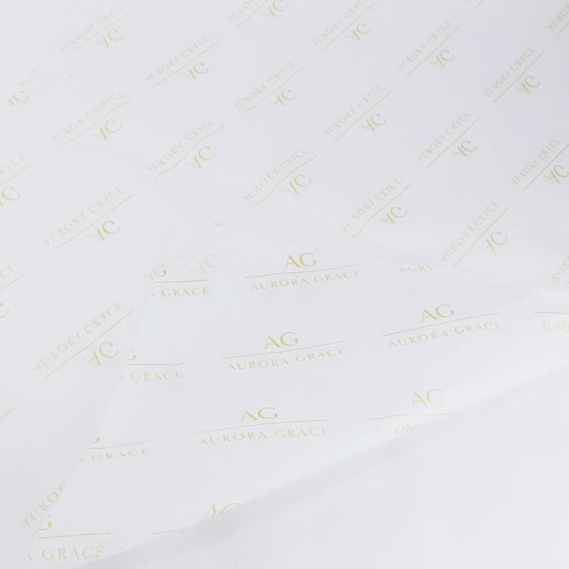 Gold Color Printed Logo White Tissue Wrapping Paper