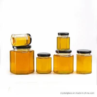 100ml Clear Container Hexagonal Glass Honey Jelly Jars with a Tight-Fitting Lid