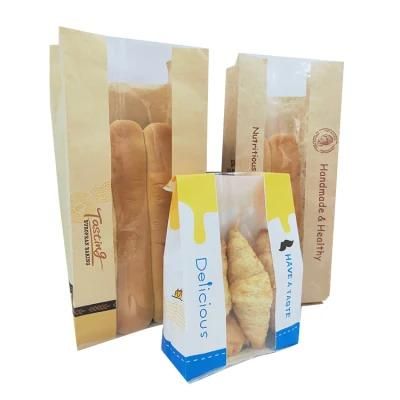 Flat Bottom Toast Baking Packaging Kraft Paper Bag with Window